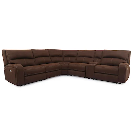 Contemporary 6-Piece Power Reclining Sectional with Power Headrests and USB Ports
